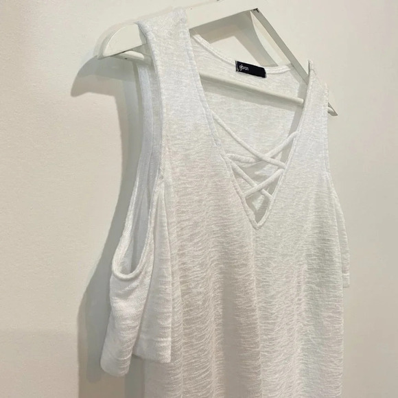 Gibson Sheer Cold-Shoulder Snow White Knit Tank Top Size M - Picture 6 of 16